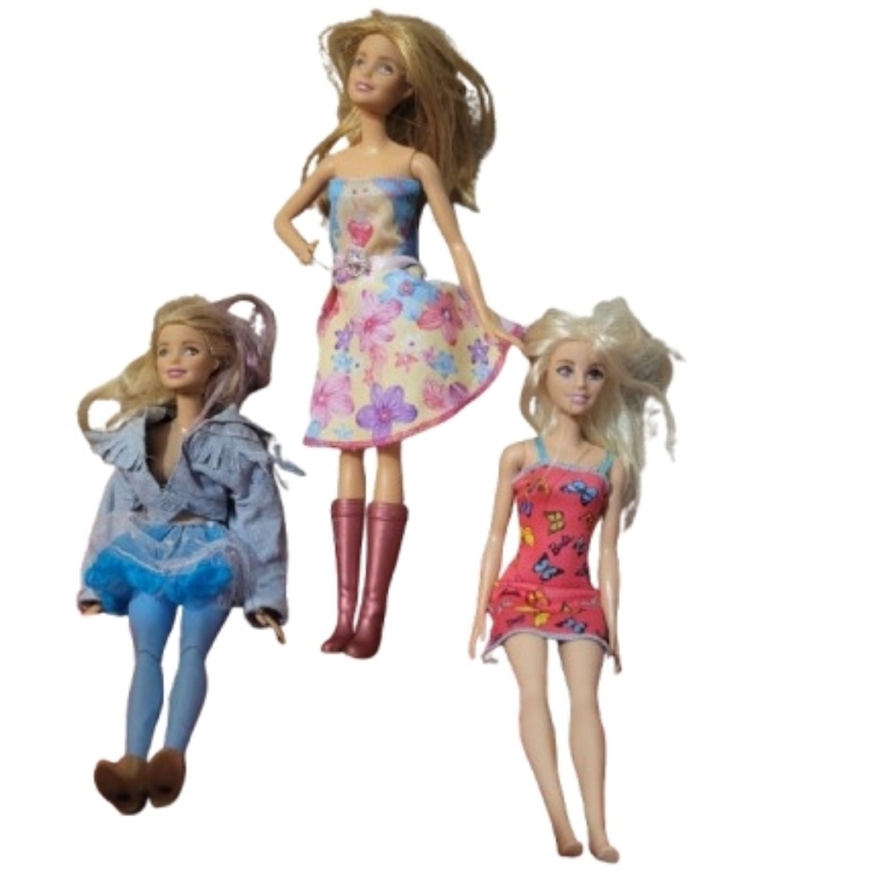 Barbie Doll Trio with Floral and Blue Outfit Dressed 2015 Mattel